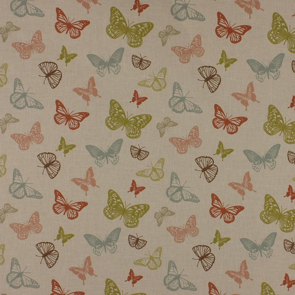 Butterflies Coral - Soft Furnishings weight Fabric - priced per metre