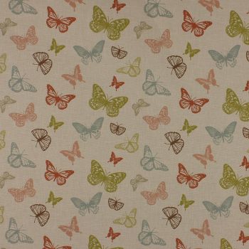 Butterflies Coral - Soft Furnishings weight Fabric - priced per metre