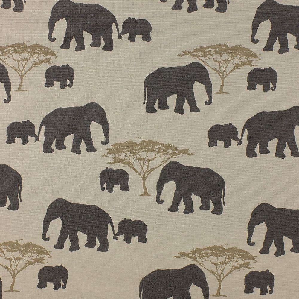 Elephants - Grey - Soft Furnishings weight Fabric - priced per metre
