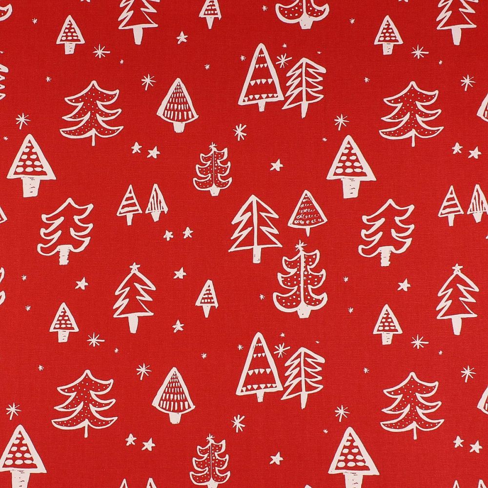 Christmas Tree - Red - Soft Furnishings weight Fabric - priced per metre