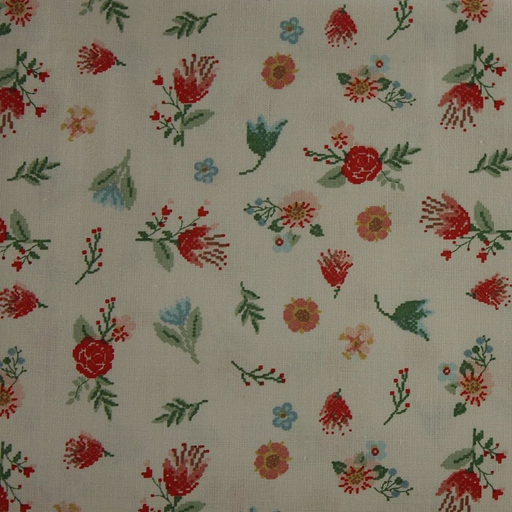 Rico Fabrics - White & Multicolour Flowers (140cm wide fabric)