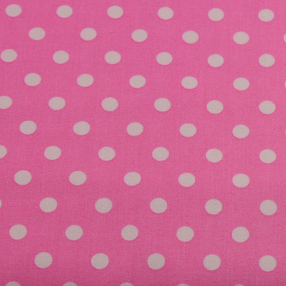 White Spots on Candy Pink (148cm wide fabric)