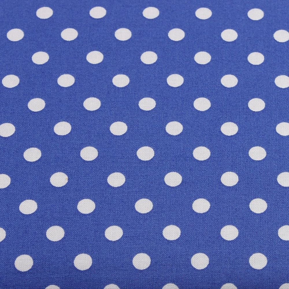White Spots on Royal Blue (148cm wide fabric) (£9pm)