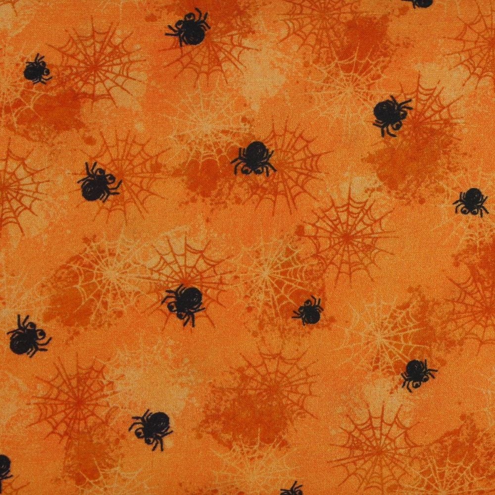 Spiders and Cobwebs Halloween Orange (150cm wide fabric) (£12pm)