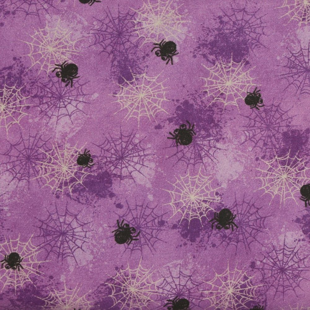 Spiders and Cobwebs Halloween Purple Wide Fat Quarter