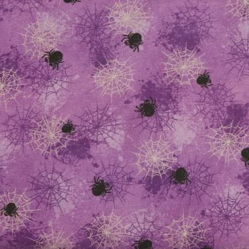 Spiders and Cobwebs Halloween Purple (150cm wide fabric) (£12pm)