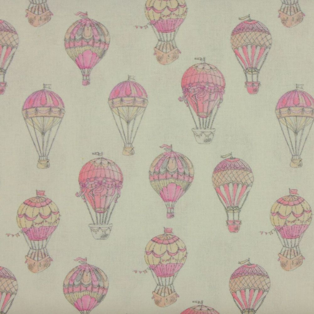 Indigo Fabrics - Hot Air Balloons in Pink (150cm wide fabric)