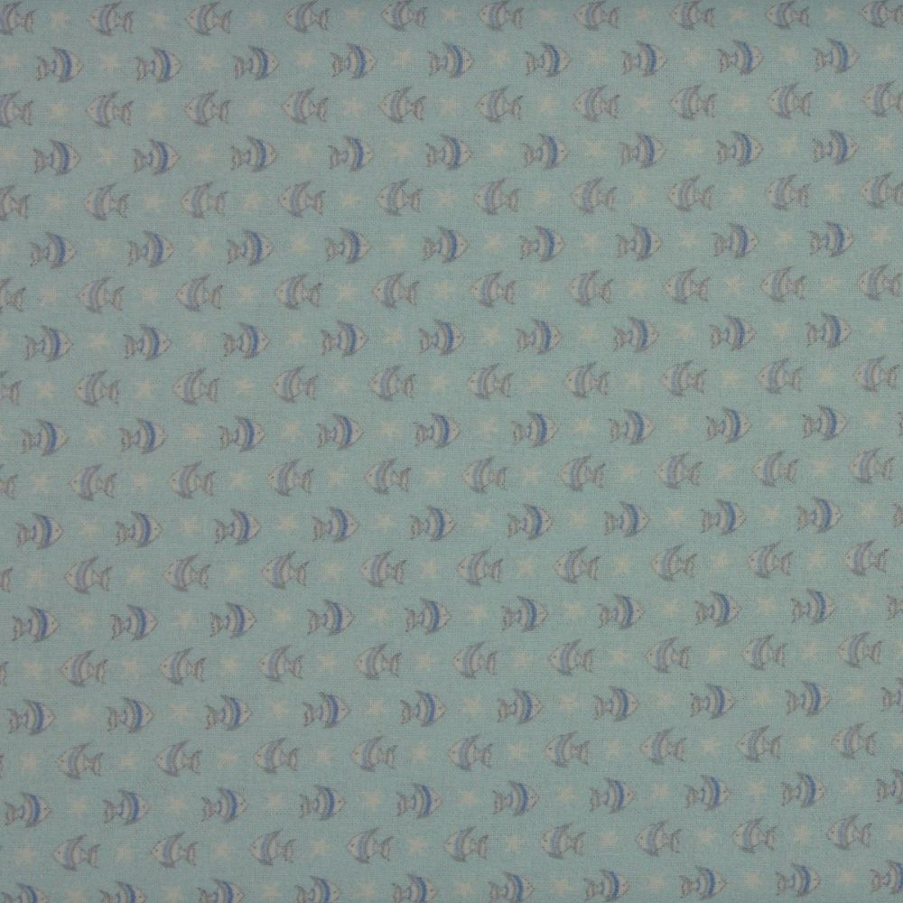Small Fish on Blue Nursery Cotton fabric 150cm wide - NOW £7 metre, was £12)
