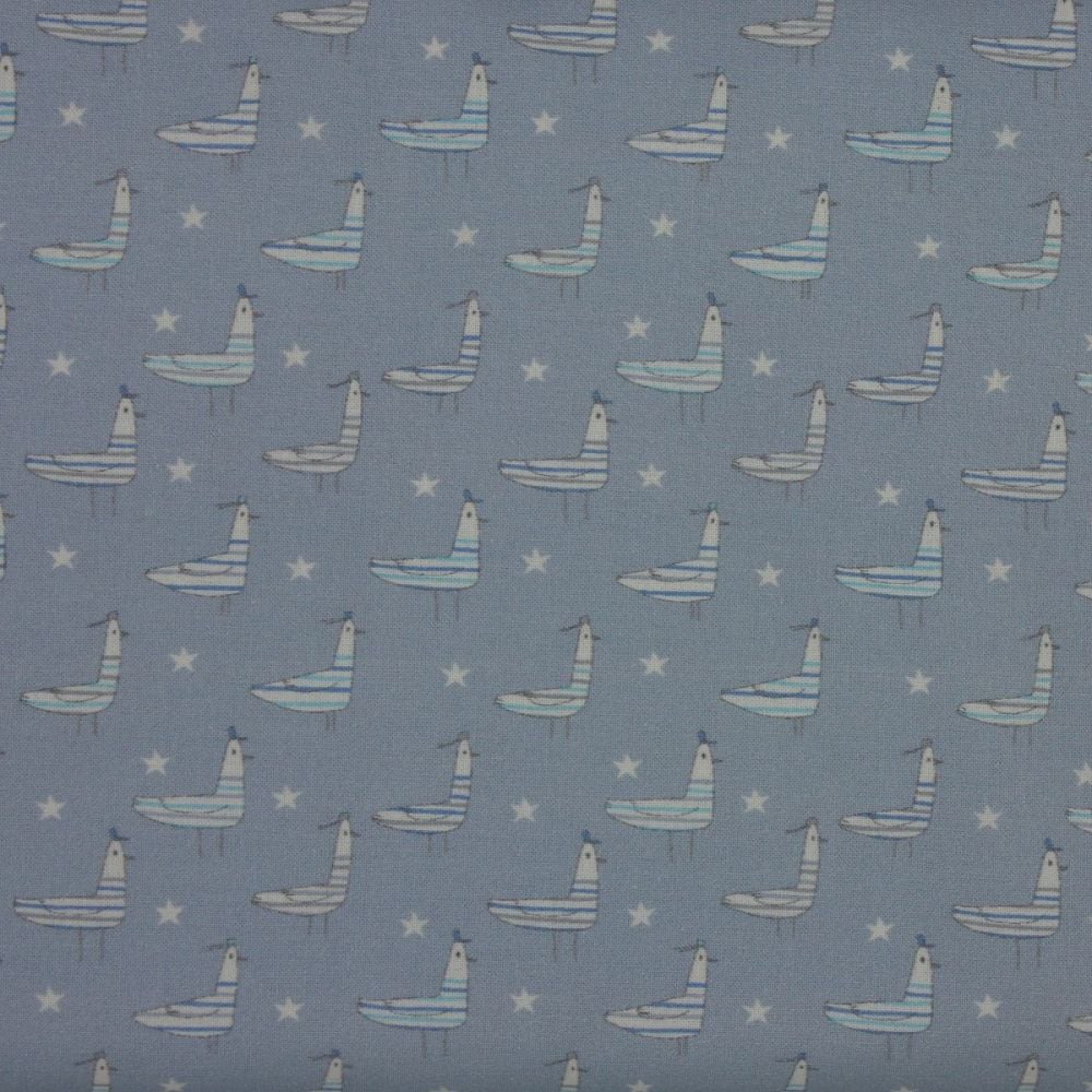 Indigo Fabrics - Baby Boom - Seagulls in Blue (150cm wide fabric)