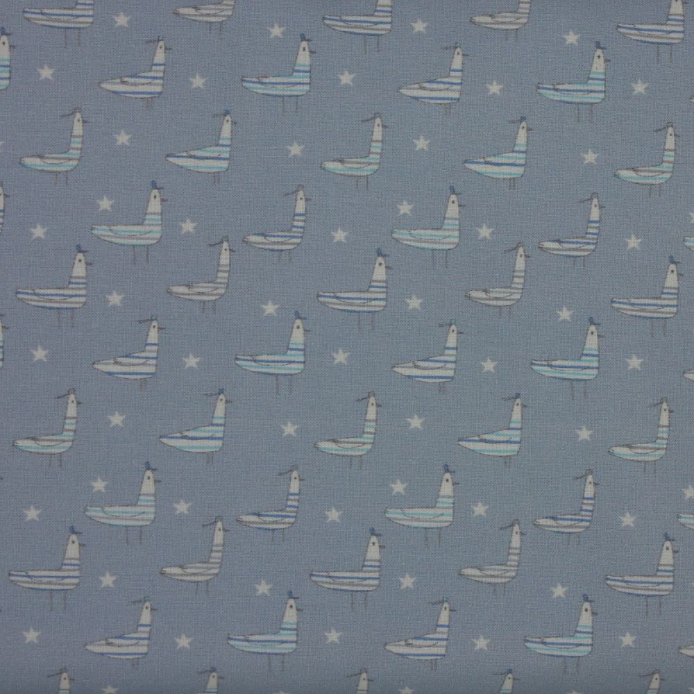 Seagulls in Blue 150cm wide cotton fabric - NOW £7 metre (was £12)