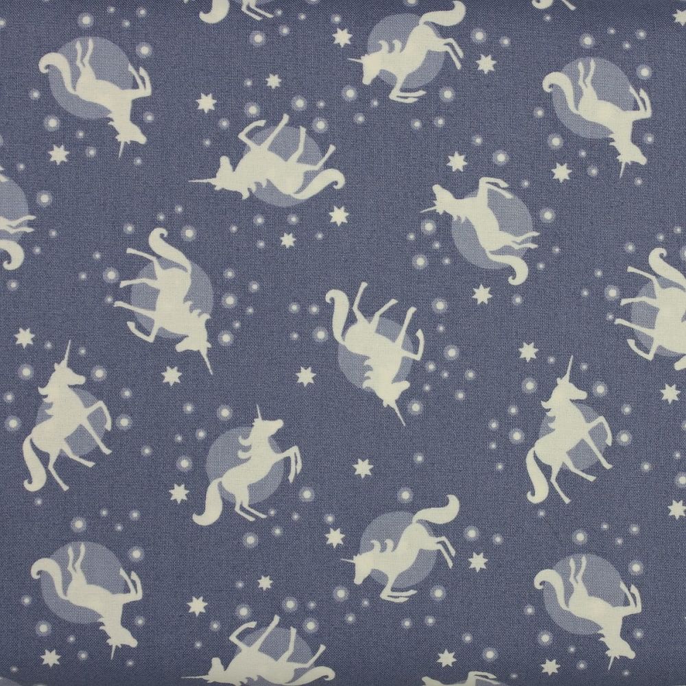Glow in the Dark - Fairy Nights by Lewis and Irene - Unicorn Spots on a dusky blue background (£12pm)
