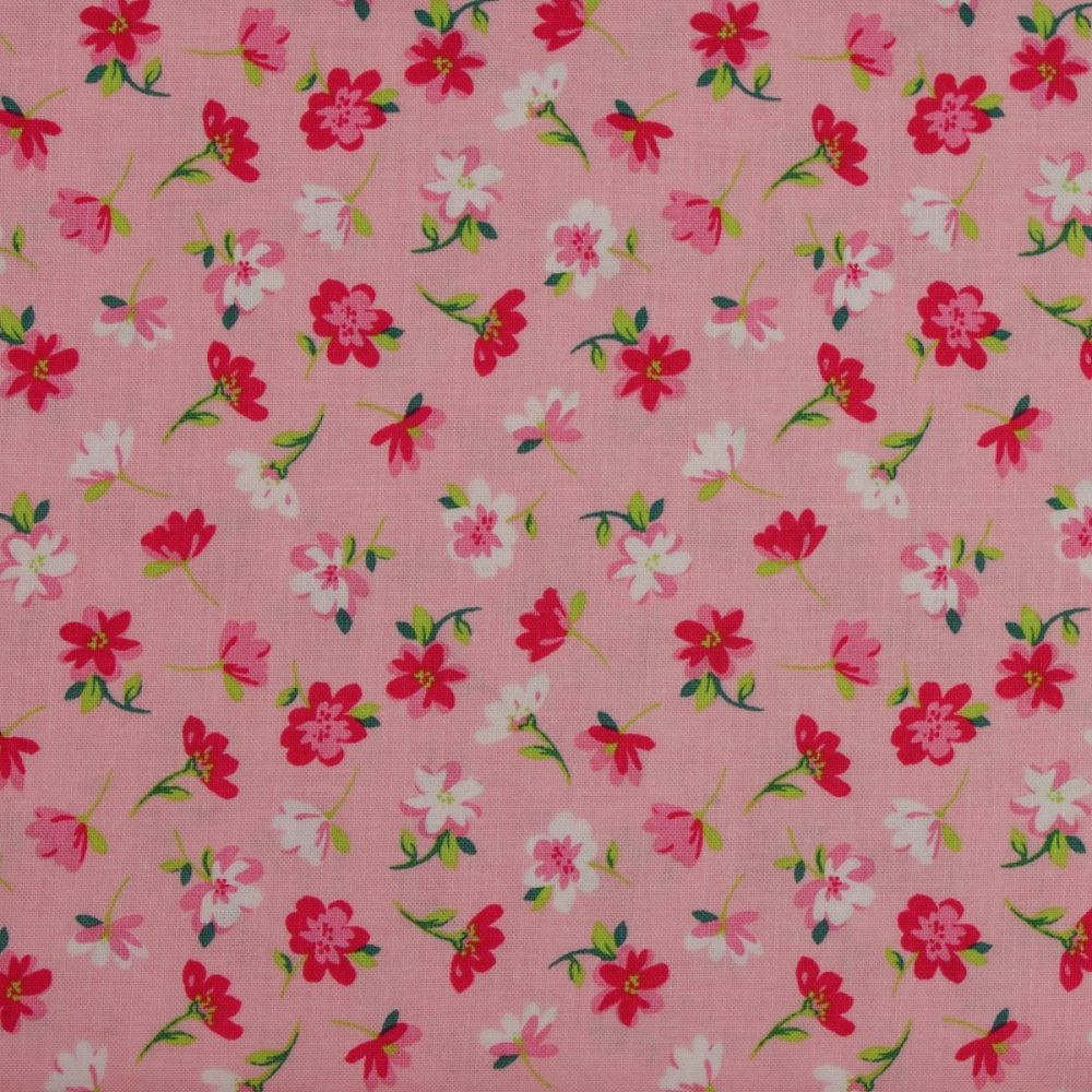 Pink and White flowers on pink from the Pretty Bunnies collection by Riley Blake