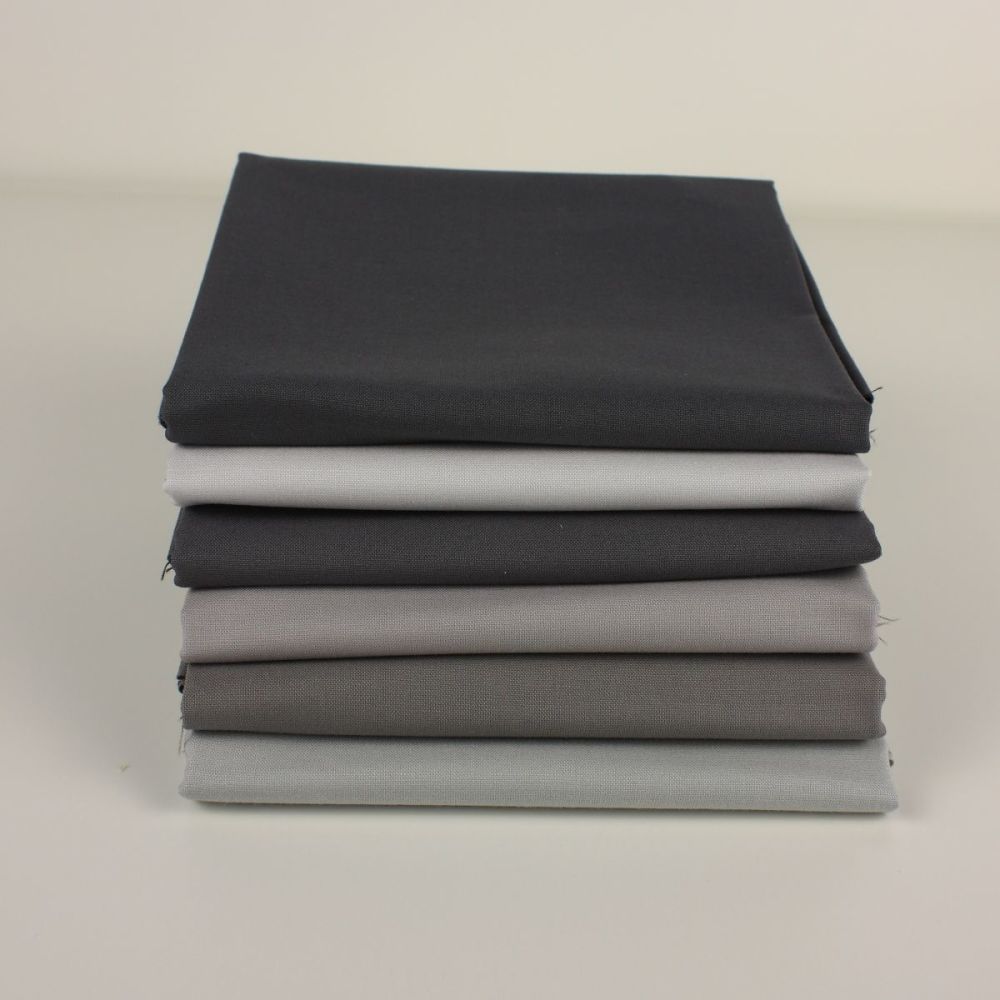 Grey 6 Fat Quarter plain fabric bundle (price includes 1st class delivery)