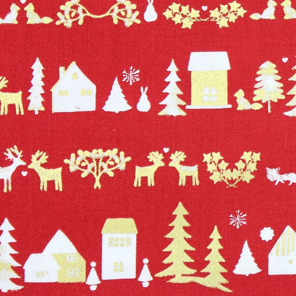 Christmas Fabric, Christmas town on red (£10 per metre)