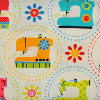 Benartex, Sew Excited, Sewing Machines on White (£13pm)