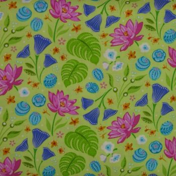 Crescendo Floral on Lime 100% Cotton Patchwork Quilting Fabric (£13pm)