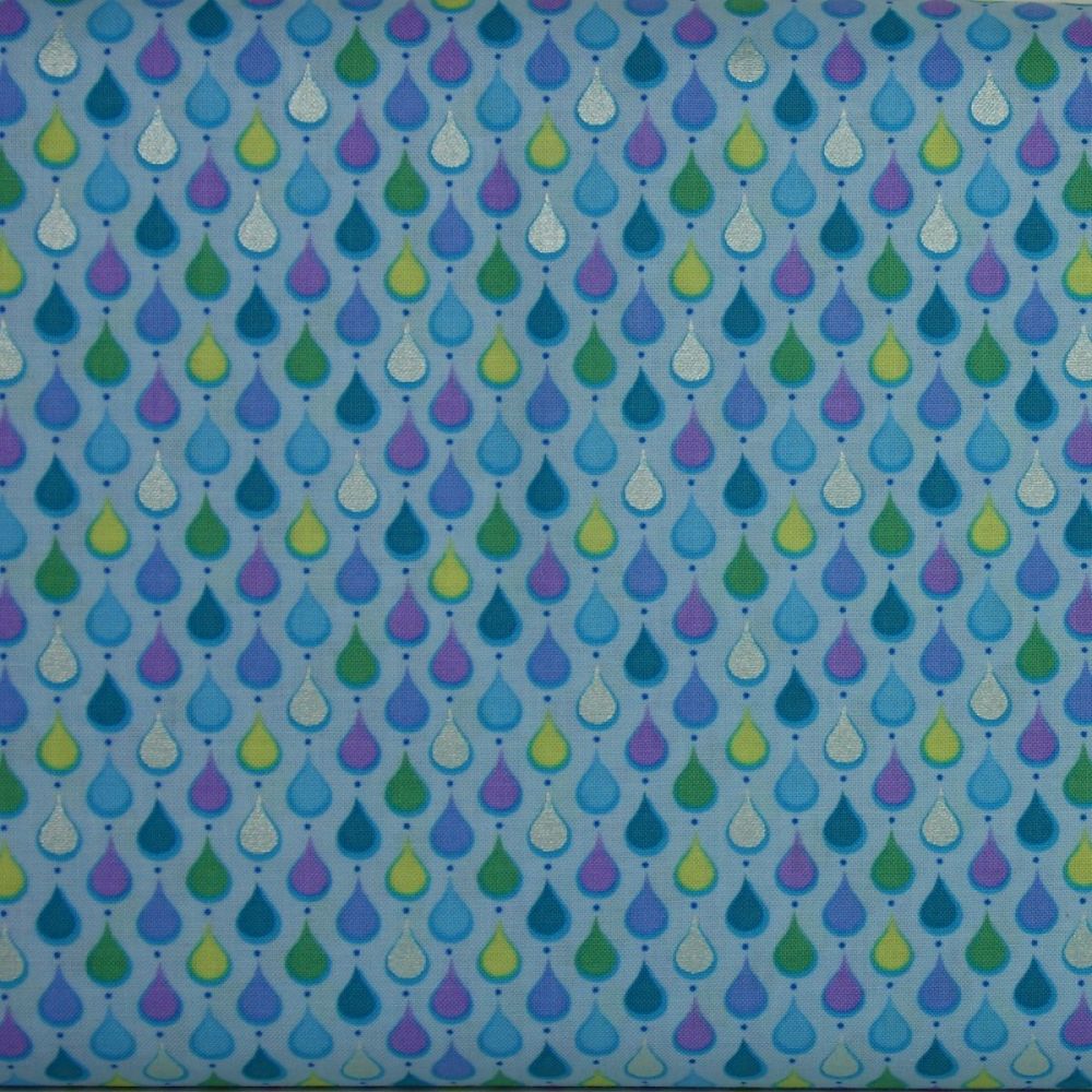 Crescendo Rain on Sky blue 100% Cotton Patchwork Quilting Fabric (£13pm)