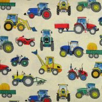 Makower Village Life Tractors on Cream 100% quilting cotton (£12pm)