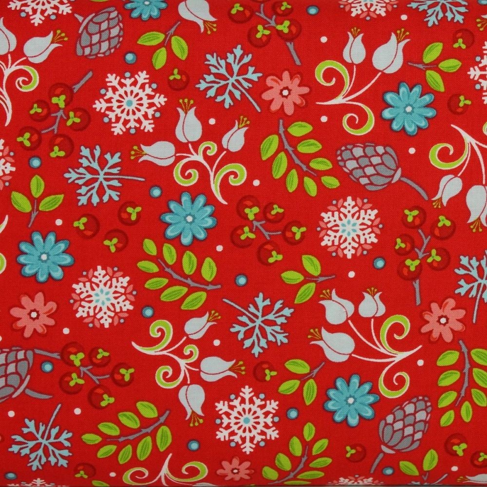 Benartex First Frost small floral print on red - 100% quilting cotton (£13pm)