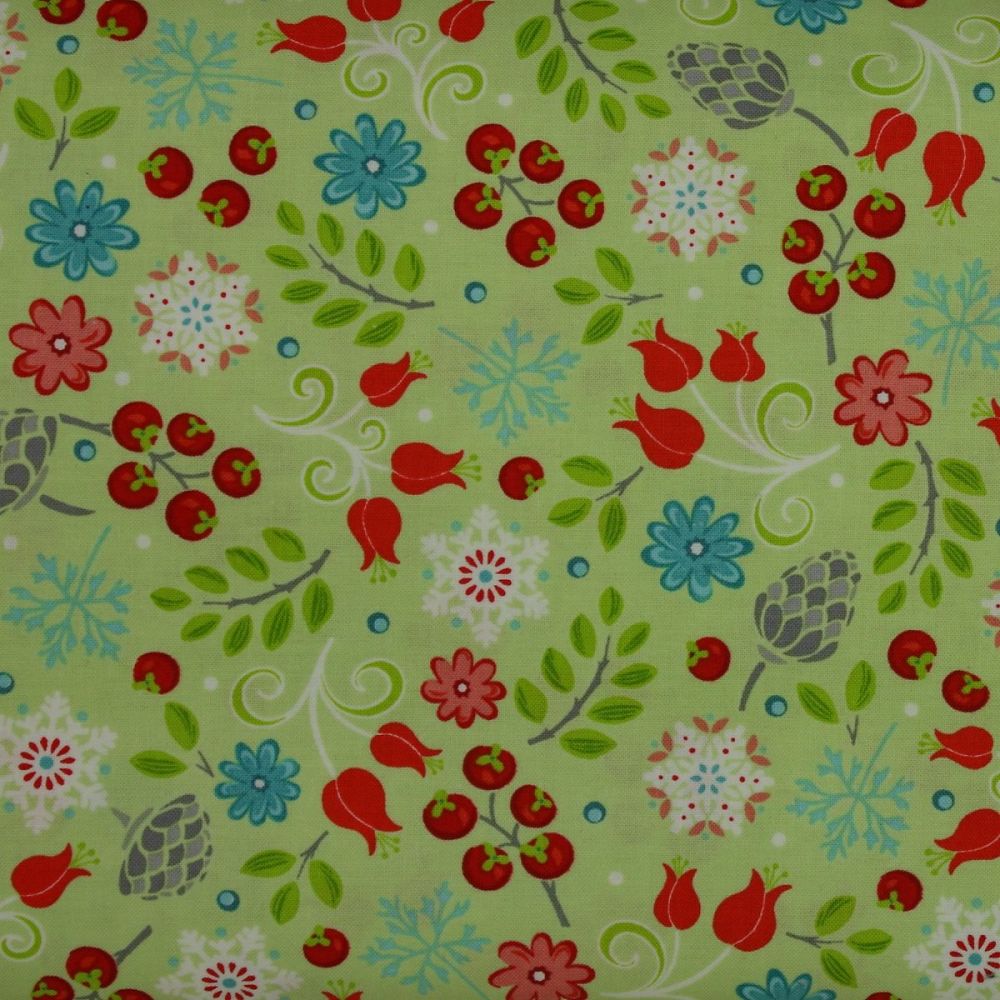 Benartex First Frost small floral print on lime - 100% quilting cotton (£13pm)