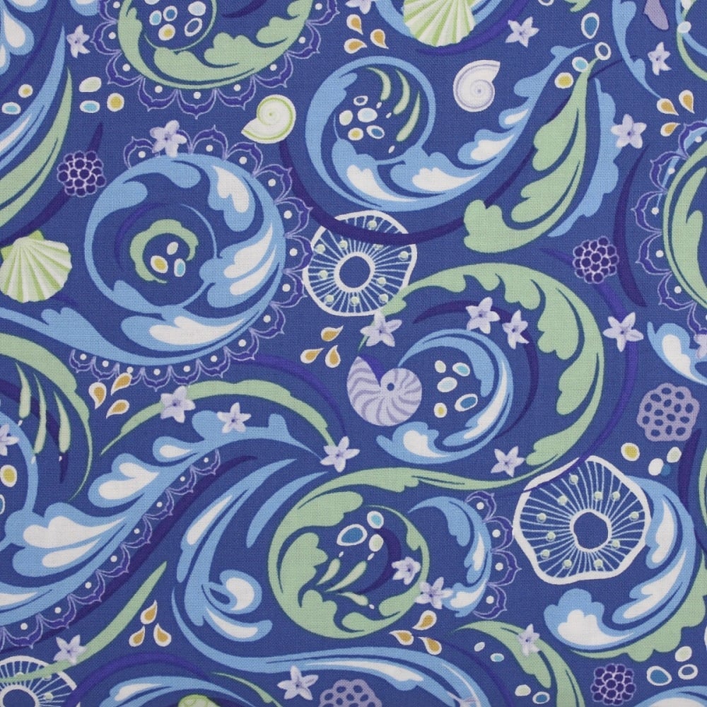 Crescendo Ocean on Blue 100% Cotton Patchwork Quilting Fabric (£13pm)