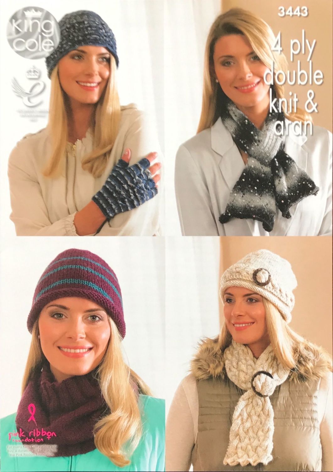King Cole Pattern 3443 Lady's Hats, Scarves, Cowl & Fingerless Gloves