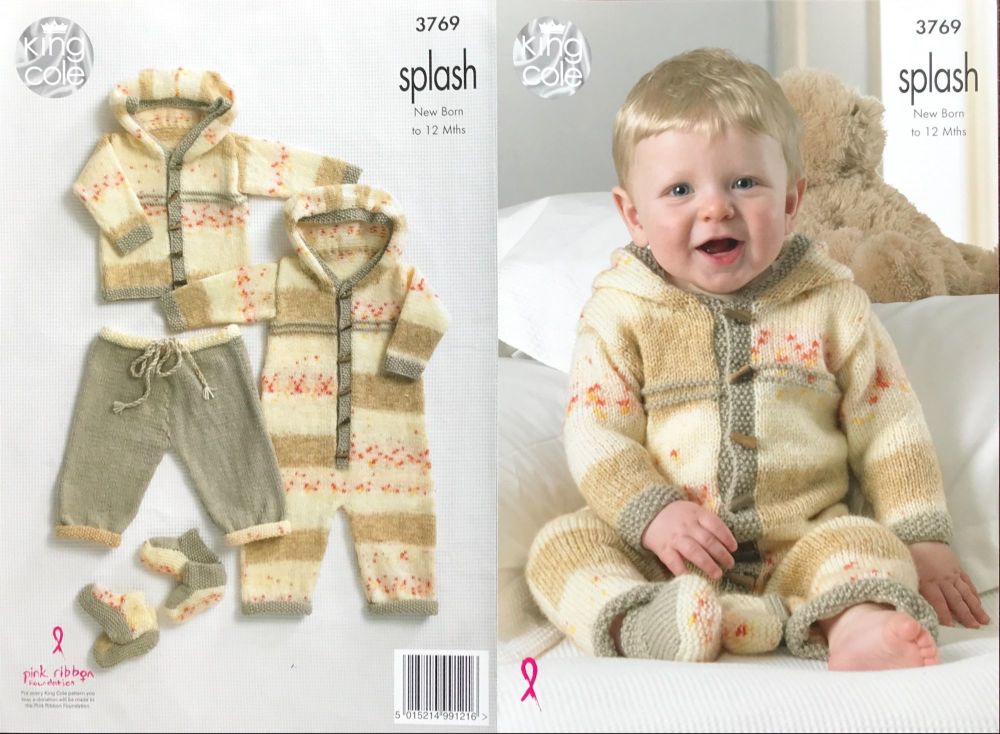 King Cole Knitting Pattern 3769 Baby Set incl Coat, Trousers, All in One & Socks