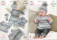 King Cole Knitting Pattern 4012 Baby Set, Romper, Sweater & Gilet, Hat, Mittens