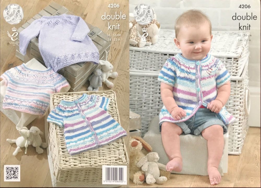 King Cole Knitting Pattern 4206 Baby Set, Cardigan, Top, Dress