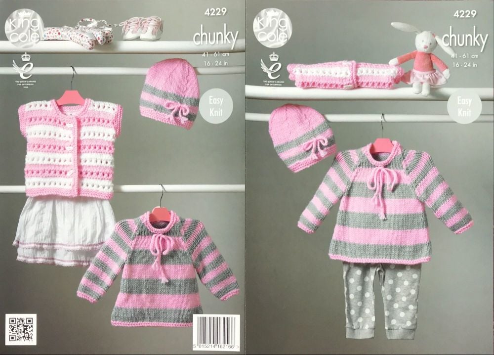King Cole Pattern 4229 Cape Style Sweater, Hat & Cardigan