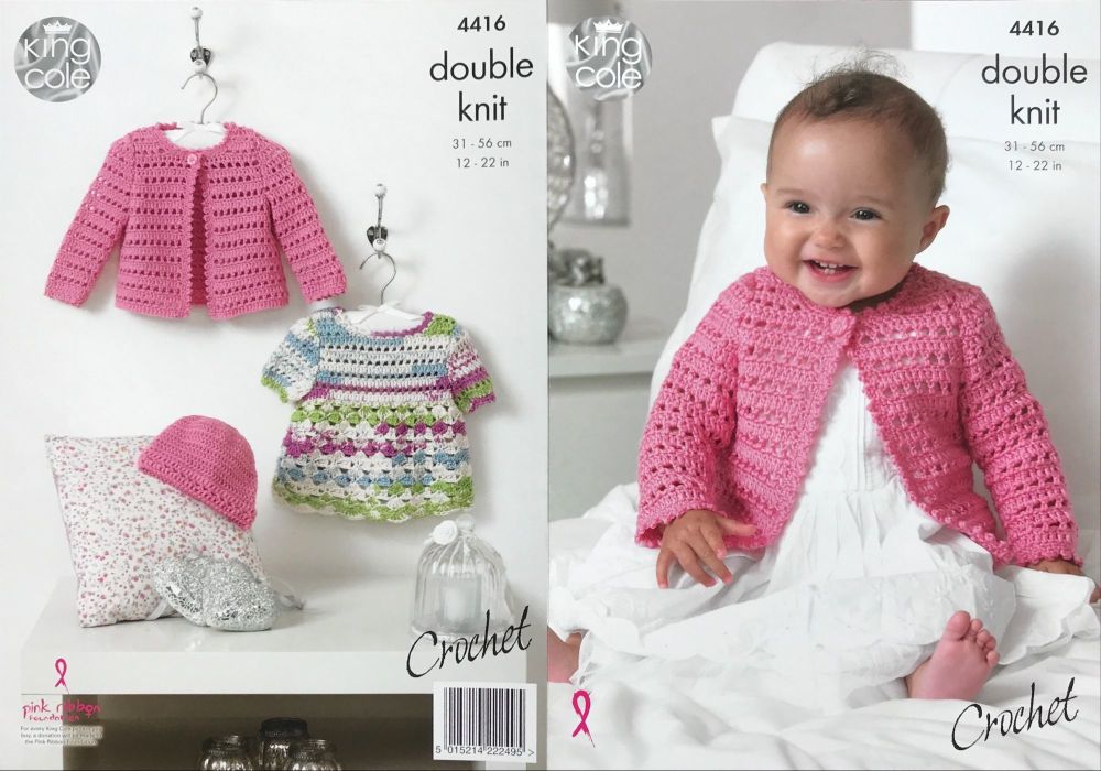 King Cole Crochet Pattern 4416 - Dress, Cardigan & Hat