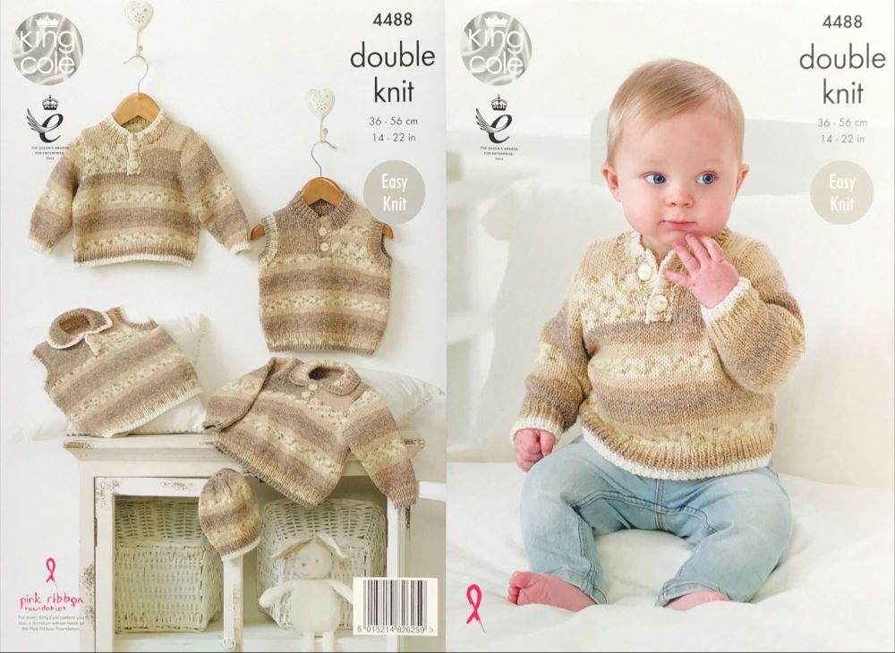 King Cole Knitting Pattern 4488 Sweaters, Slipover & Hat
