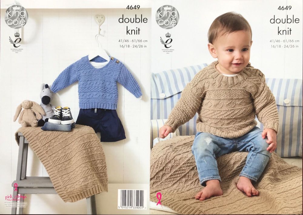 King Cole Knitting Pattern 4649 Sweaters & Blanket