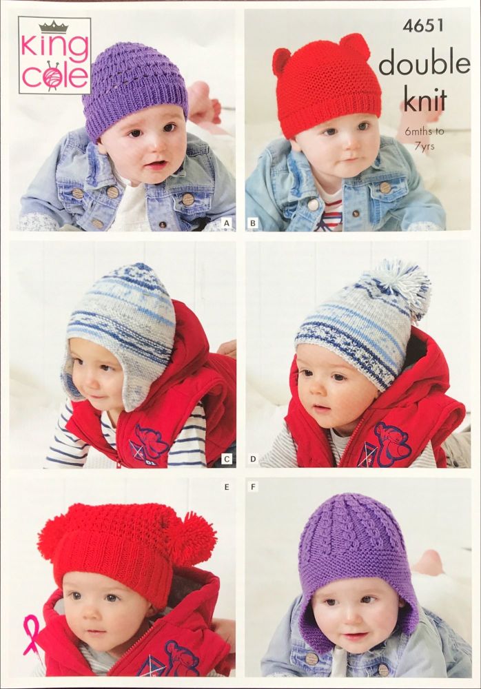 King Cole Knitting Pattern 4651 Childrens Hats