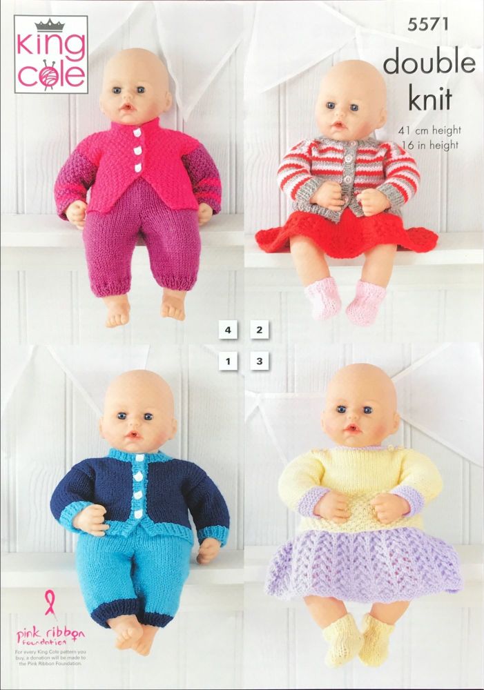 King Cole Knitting Pattern 5571 Dolls Clothes