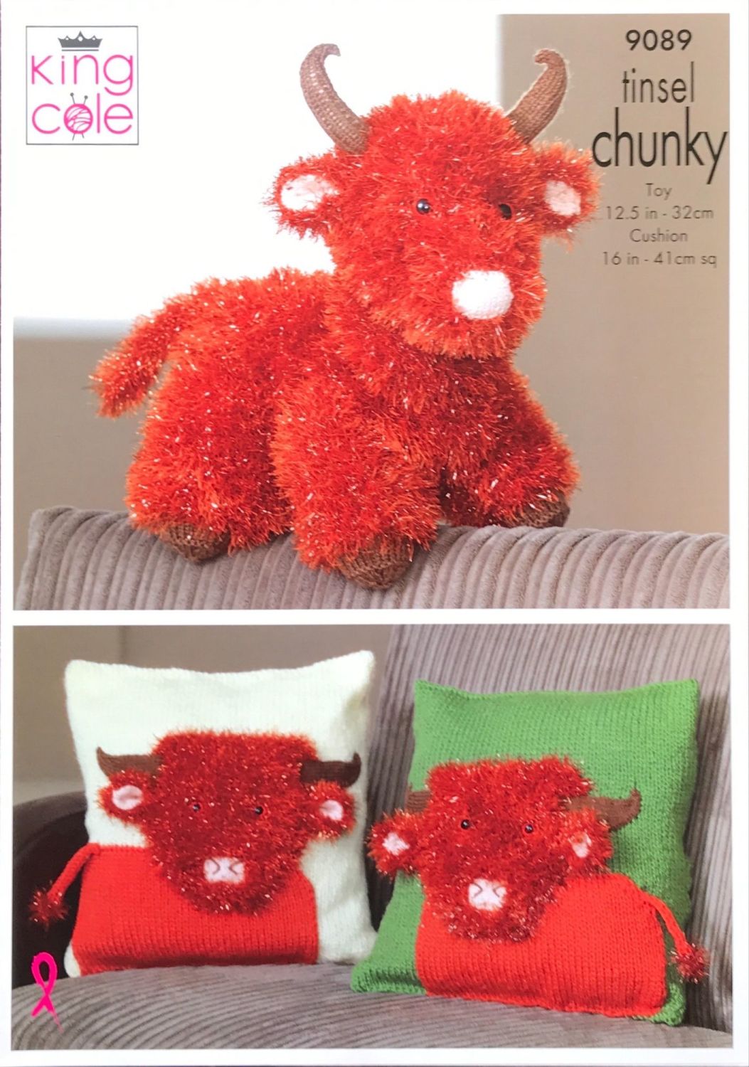 King Cole Pattern 9089 Tinsel Highland Cow & Cushion Cover