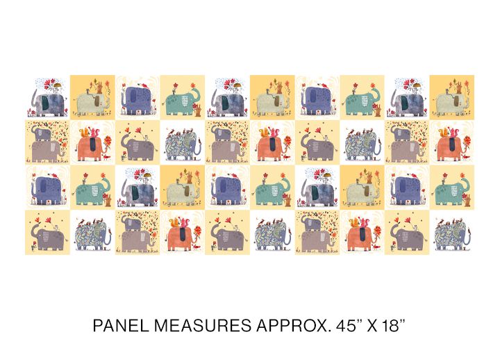 Benartex Elephant Joy - Elephant Joy 36-block Panel Yellow/Multi 45cm