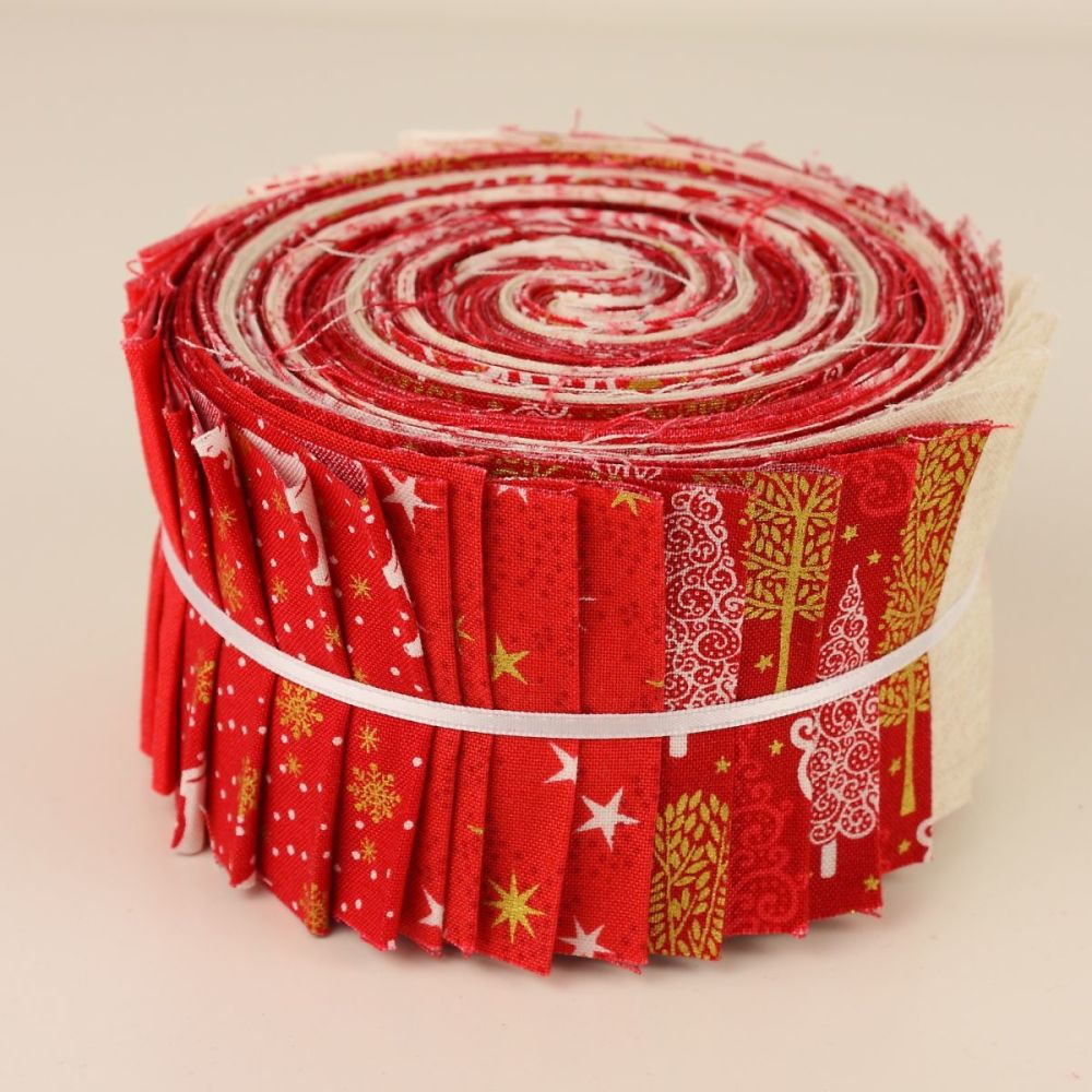 LAST ONE! Makower Red Scandi Metallic Christmas 2.5" Strip Pack (32 pieces)