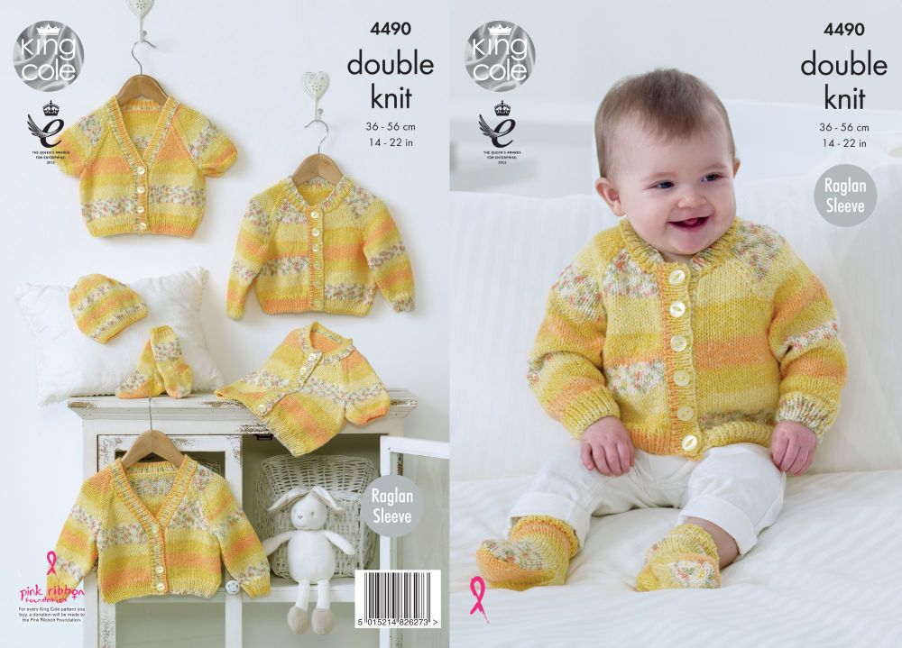 King Cole Pattern 4490 Baby Raglan Cardigans, Hat & Socks