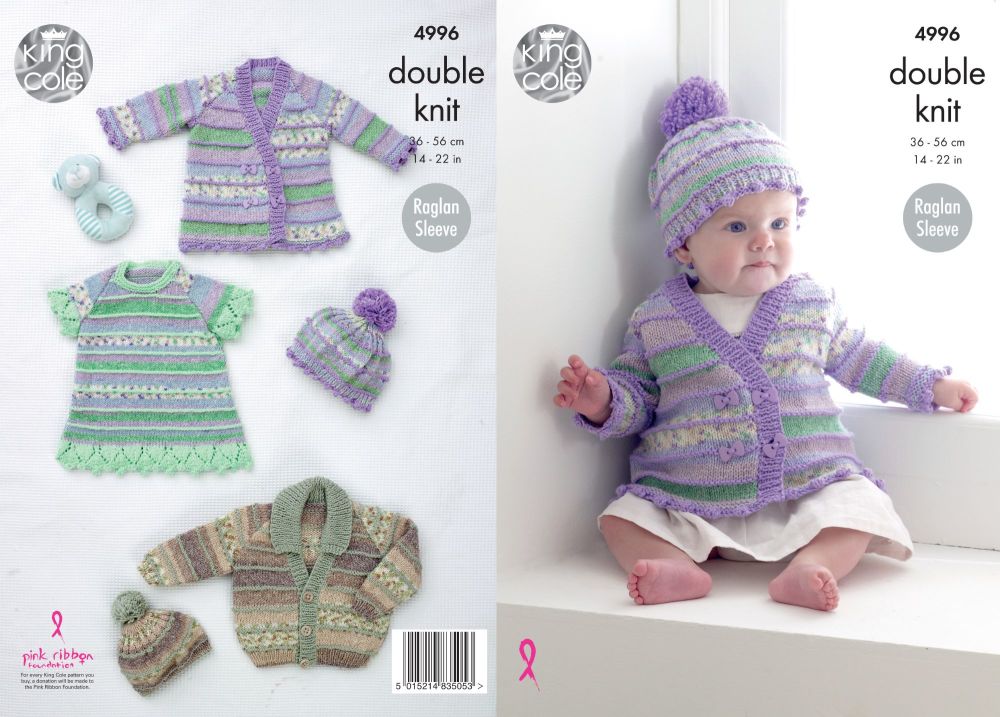 King Cole Knitting Pattern 4996 Baby Jackets, Hats & Dress