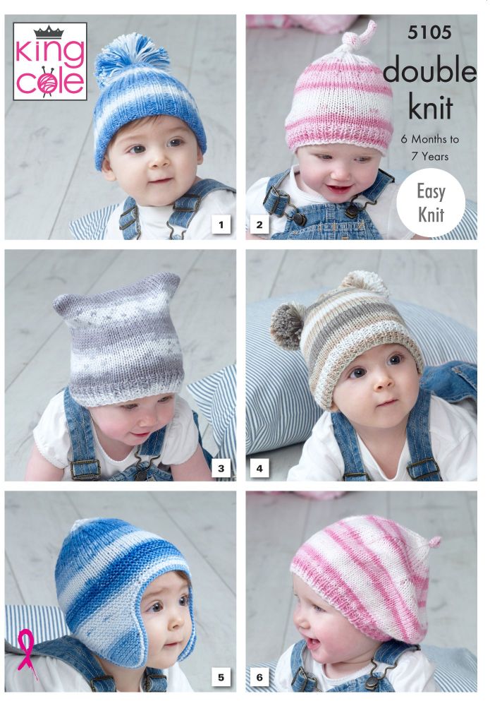 King Cole Knitting Pattern 5105 Childrens Hats