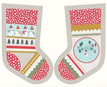 Lewis & Irene - Christmas Stocking Panel - Snow Day Fat Quarter Panel