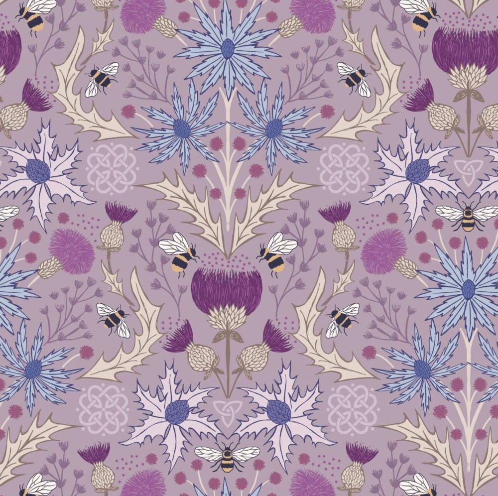Lewis & Irene - Celtic Dreams - Mirrored Bee & Thistle print on light purple