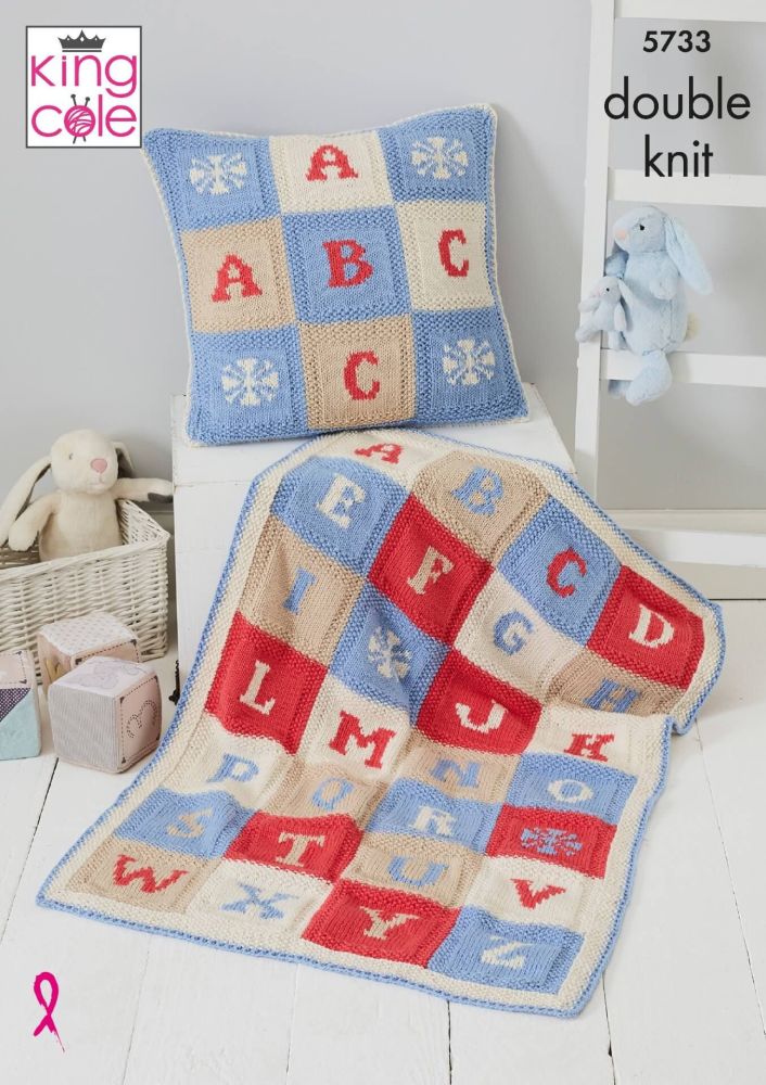 King Cole Knitting Pattern 5733 Alphabet Blanket & Cushion Cover