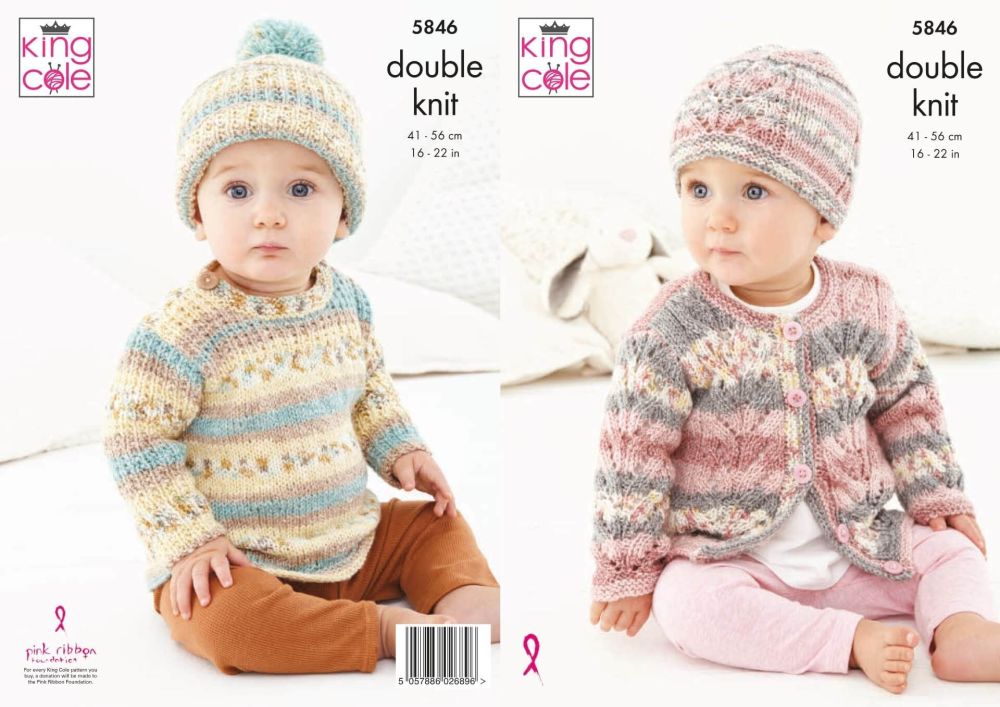 King Cole Knitting Pattern 5846 - Sweater, Cardigan & Hats