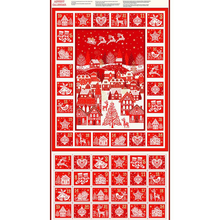 Makower - Scandi 2022 - Advent Calendar  Fabric Panel in red