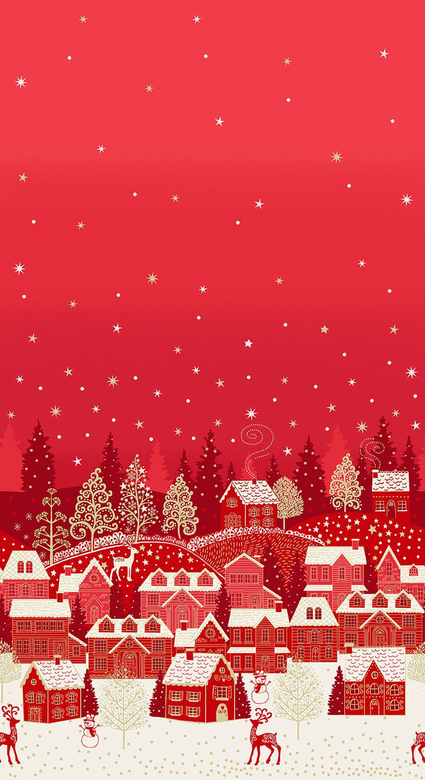Makower - Christmas Scandi 2021 - Red Double Border Scene (29cm by 110cm)