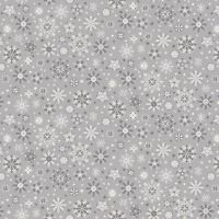 Makower - Scandi 2022 - Metallic Fabric - Snowflakes - Cream on Grey/Silver (£12pm)
