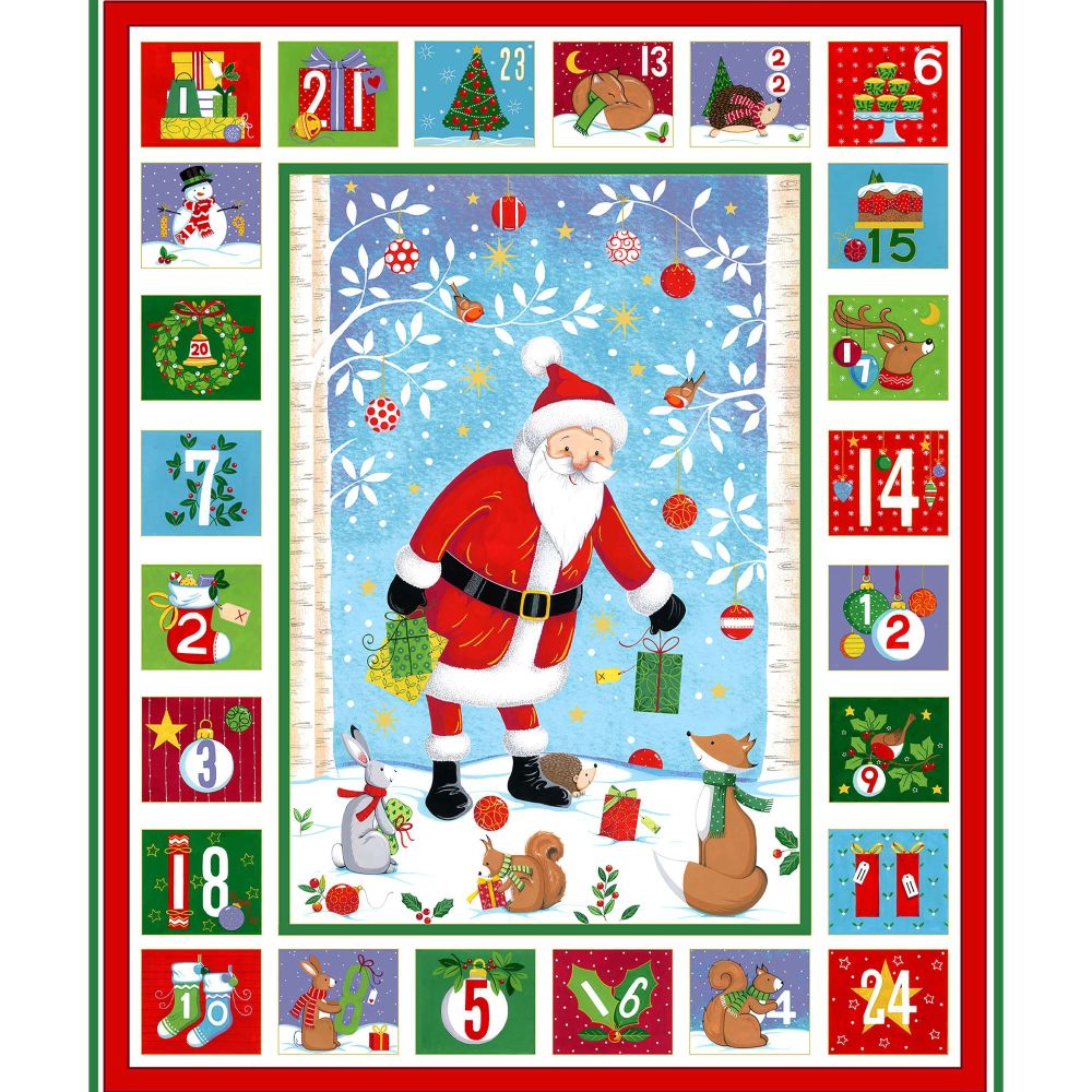 Makower Christmas Merry Santa Advent Calendar Fabric Panel 60cm