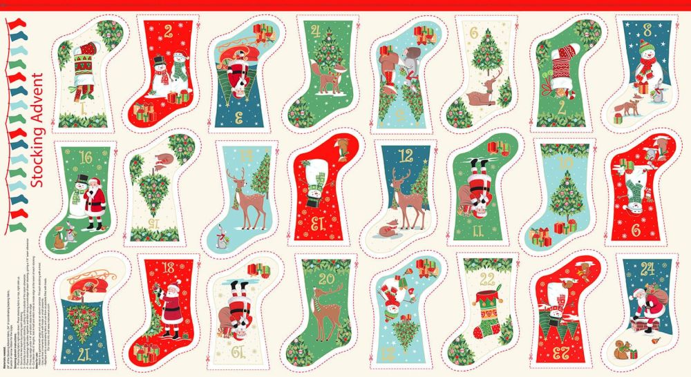 Makower Christmas Merry - Mini Stocking Advent Calendar Fabric Panel